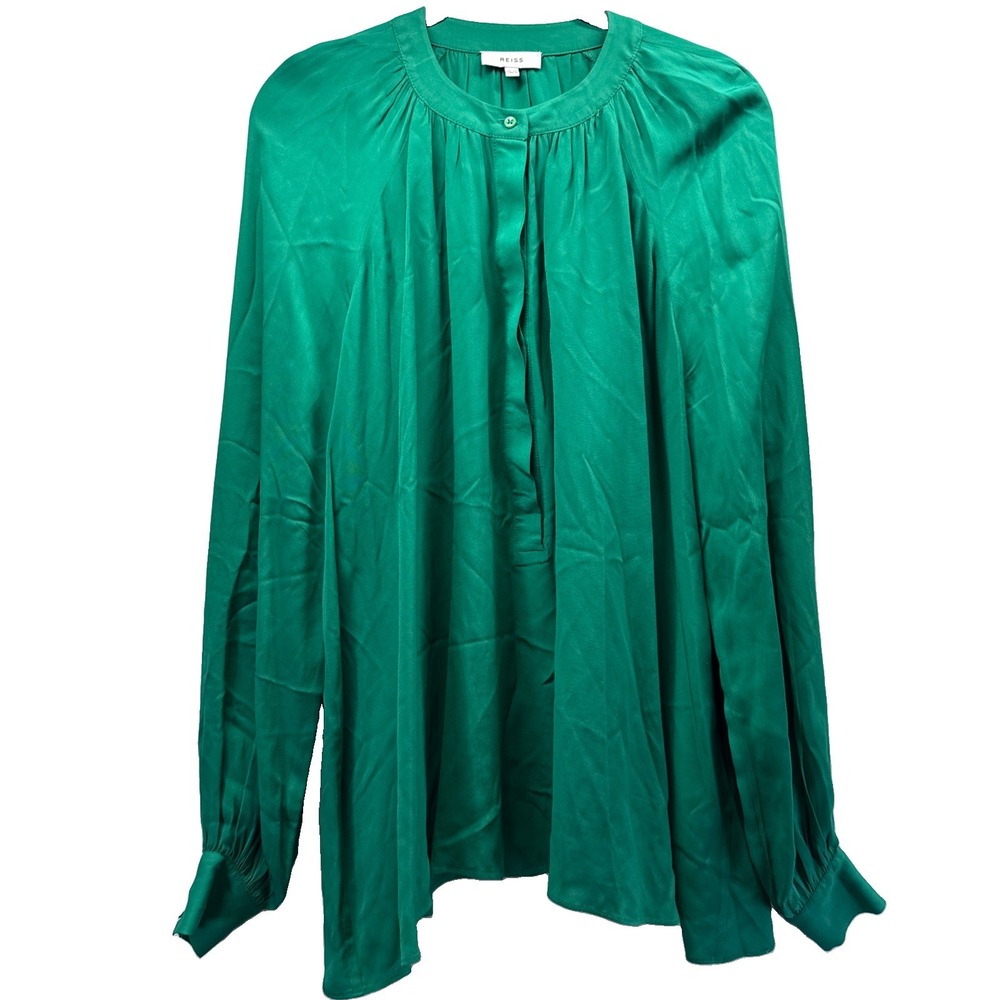Reiss Women's Top Size 2 Solid Green Relaxed Fit Long Sleeves Popover Raglan